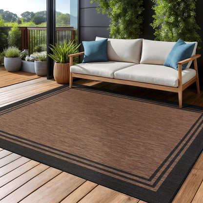 Washable Bordered Indoor Outdoor Rug for Patio, Deck, Porch