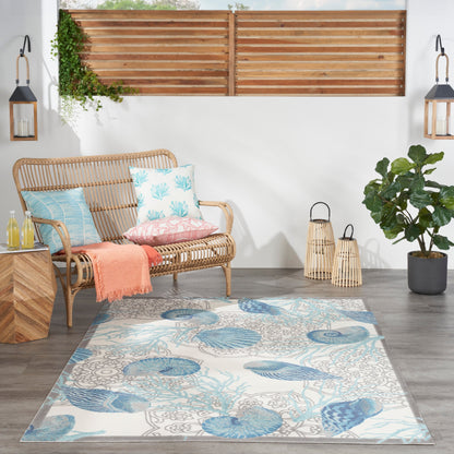 Waverly Sun & Shade Shore Thing Tropical Sea Shell Floral Indoor Outdoor Area Rug