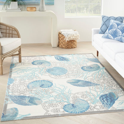 Waverly Sun & Shade Shore Thing Tropical Sea Shell Floral Indoor Outdoor Area Rug