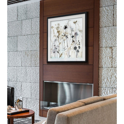 Wildflower Mist I -Custom Framed Print - blue, white, grey, yellow, green, silver, gold