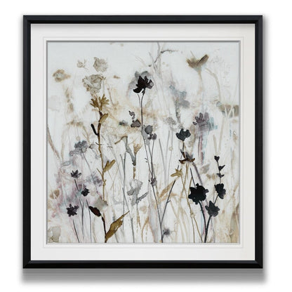 Wildflower Mist I -Custom Framed Print - blue, white, grey, yellow, green, silver, gold