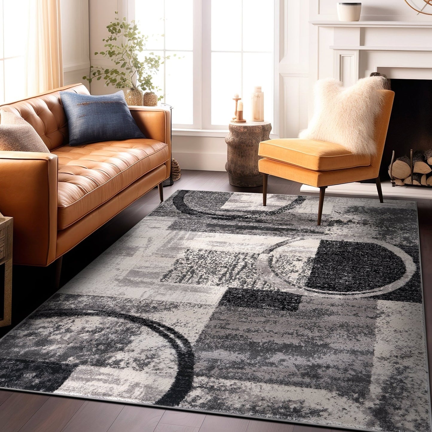 World Rug Gallery Abstract Polypropylene Machine-Made Circle Area Rug