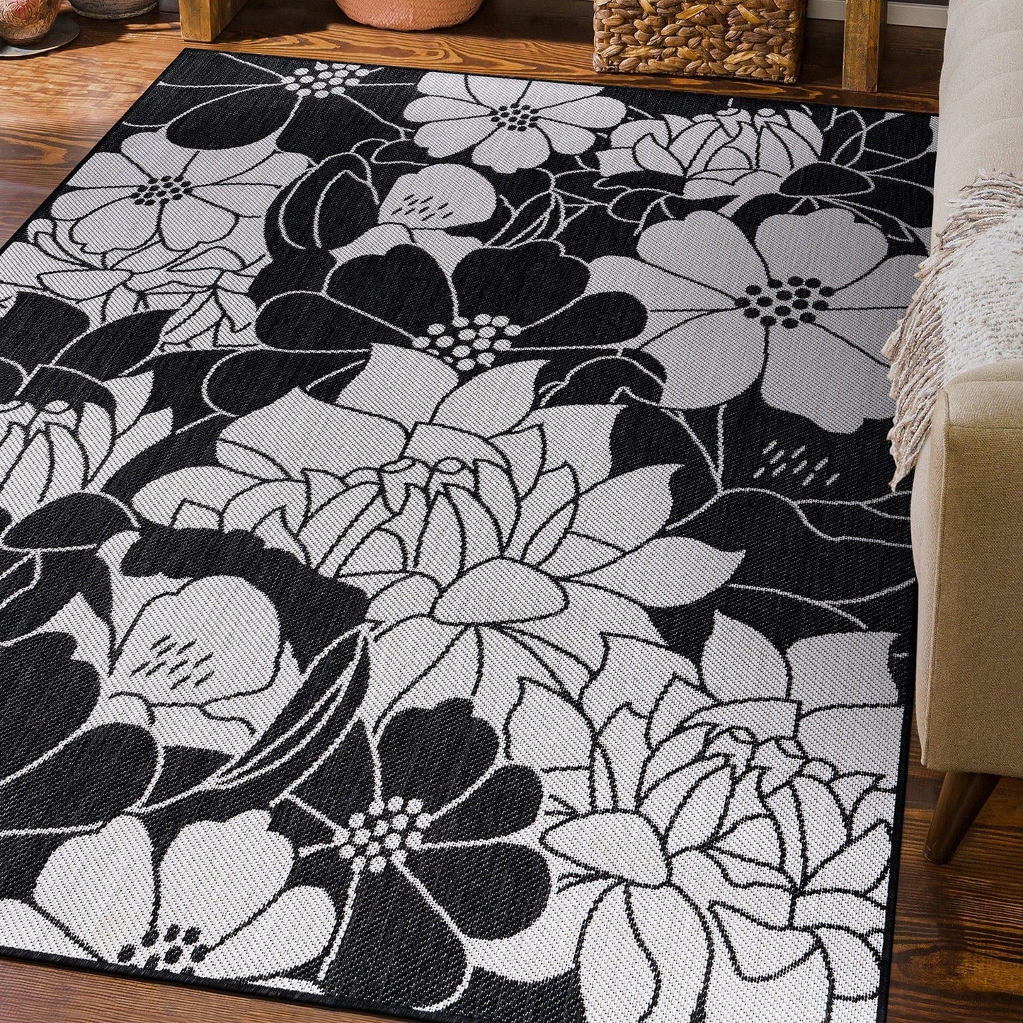 World Rug Gallery Modern Floral Flowers Textured Flat Weave Indoor/Outdoor Area Rug