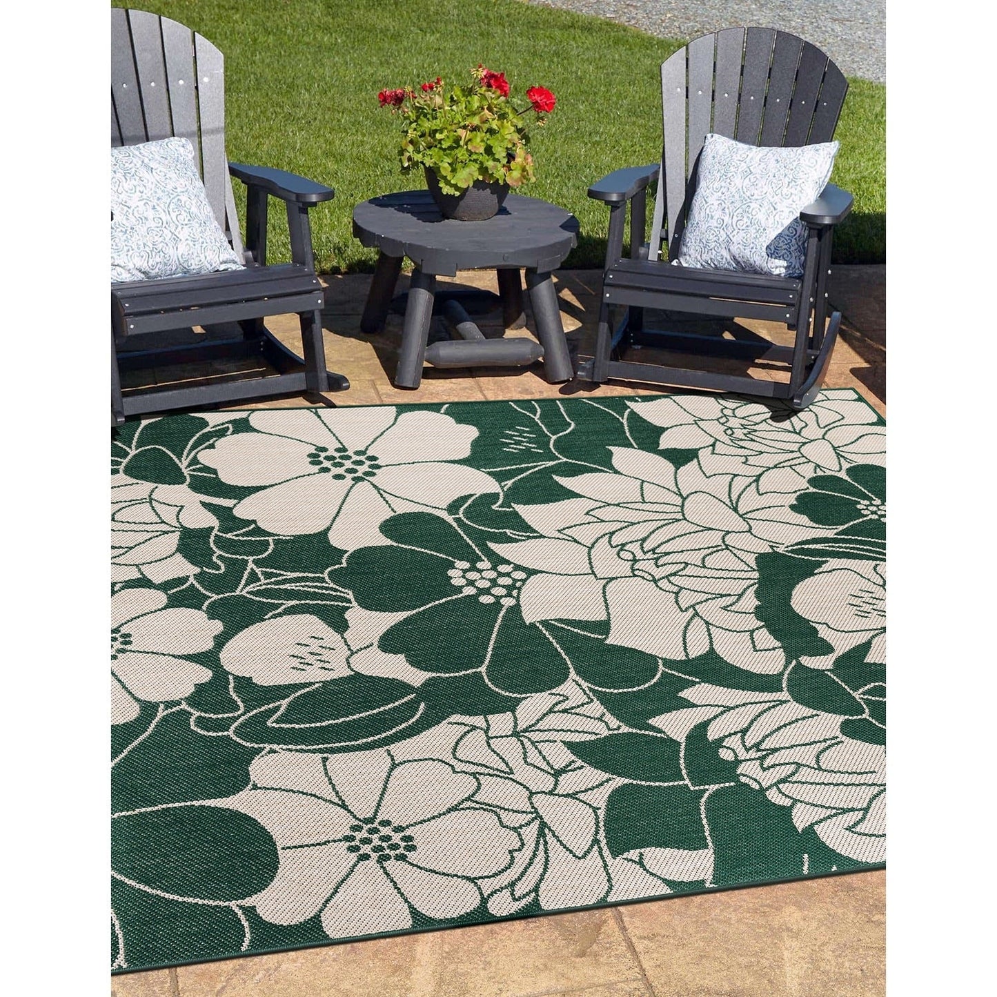 World Rug Gallery Modern Floral Flowers Textured Flat Weave Indoor/Outdoor Area Rug