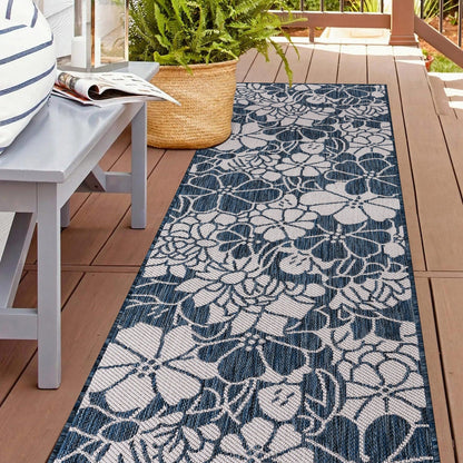 World Rug Gallery Modern Floral Flowers Textured Flat Weave Indoor/Outdoor Area Rug