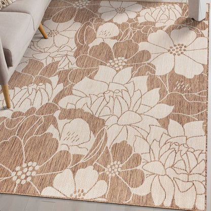 World Rug Gallery Modern Floral Flowers Textured Flat Weave Indoor/Outdoor Area Rug