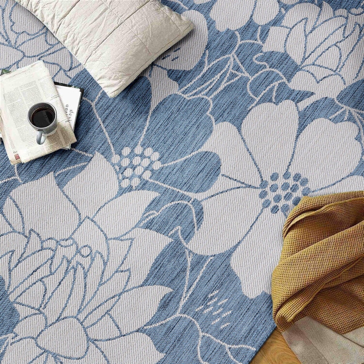 World Rug Gallery Modern Floral Flowers Textured Flat Weave Indoor/Outdoor Area Rug