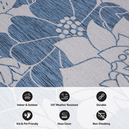 World Rug Gallery Modern Floral Flowers Textured Flat Weave Indoor/Outdoor Area Rug