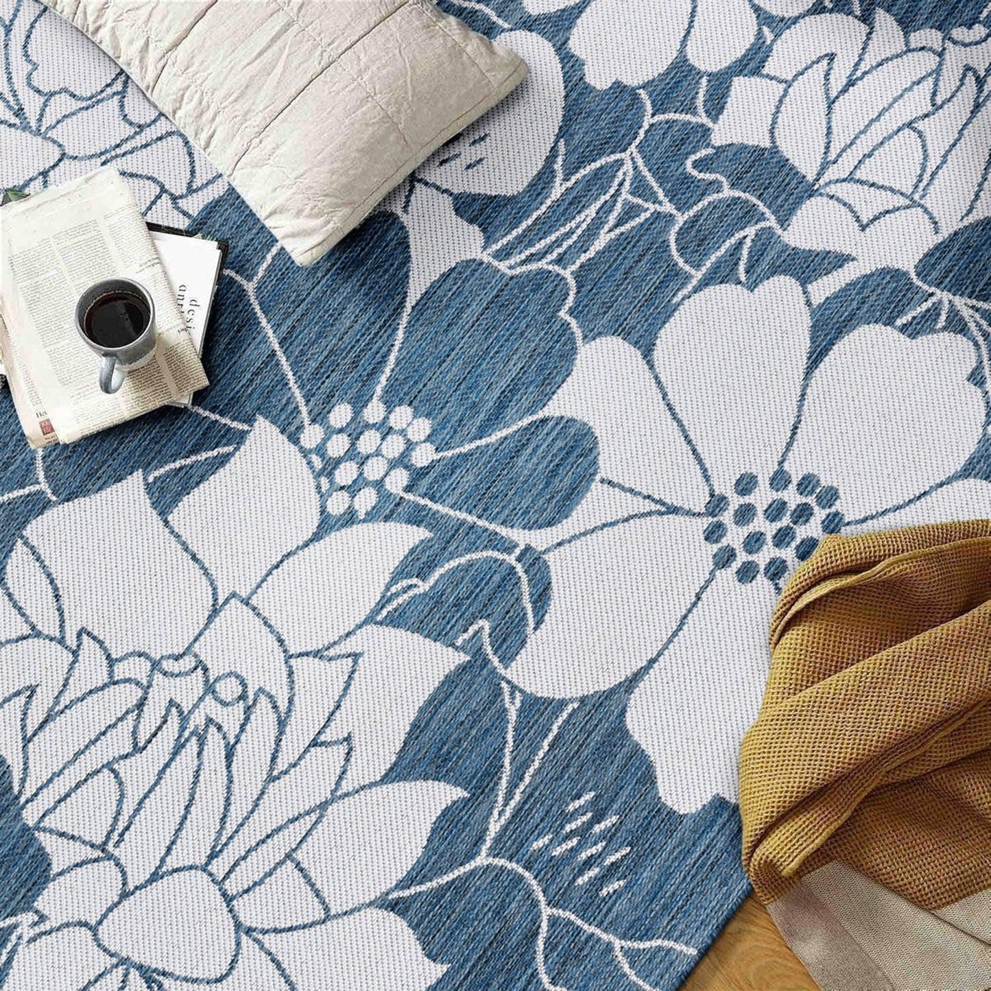 World Rug Gallery Modern Floral Flowers Textured Flat Weave Indoor/Outdoor Area Rug