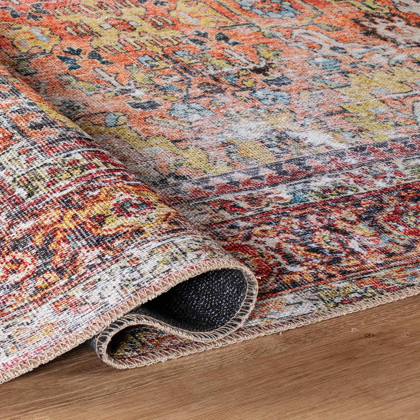 World Rug Gallery Transitional Distressed Machine Washable Non Slip Area Rug