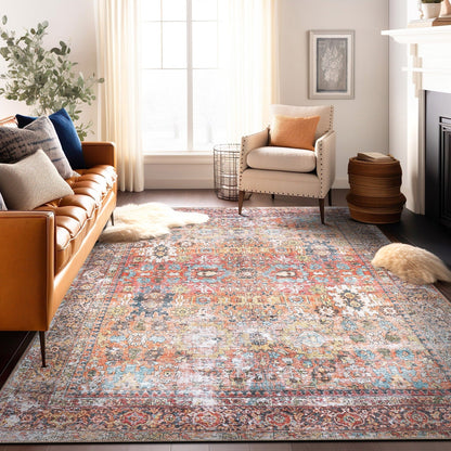 World Rug Gallery Transitional Distressed Machine Washable Non Slip Area Rug