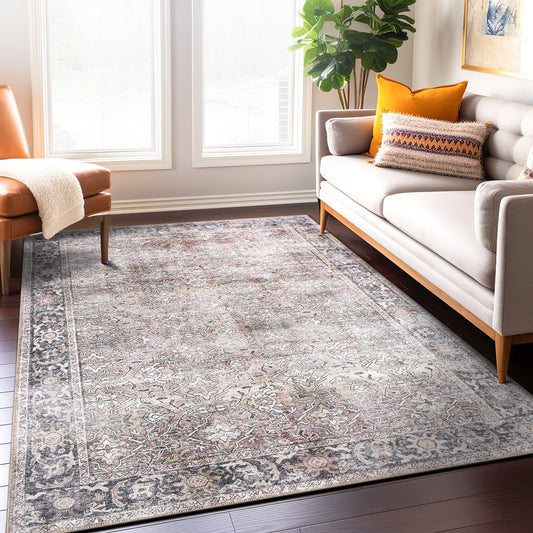 World Rug Gallery Vintage Distressed Machine Washable Non Slip Area Rug