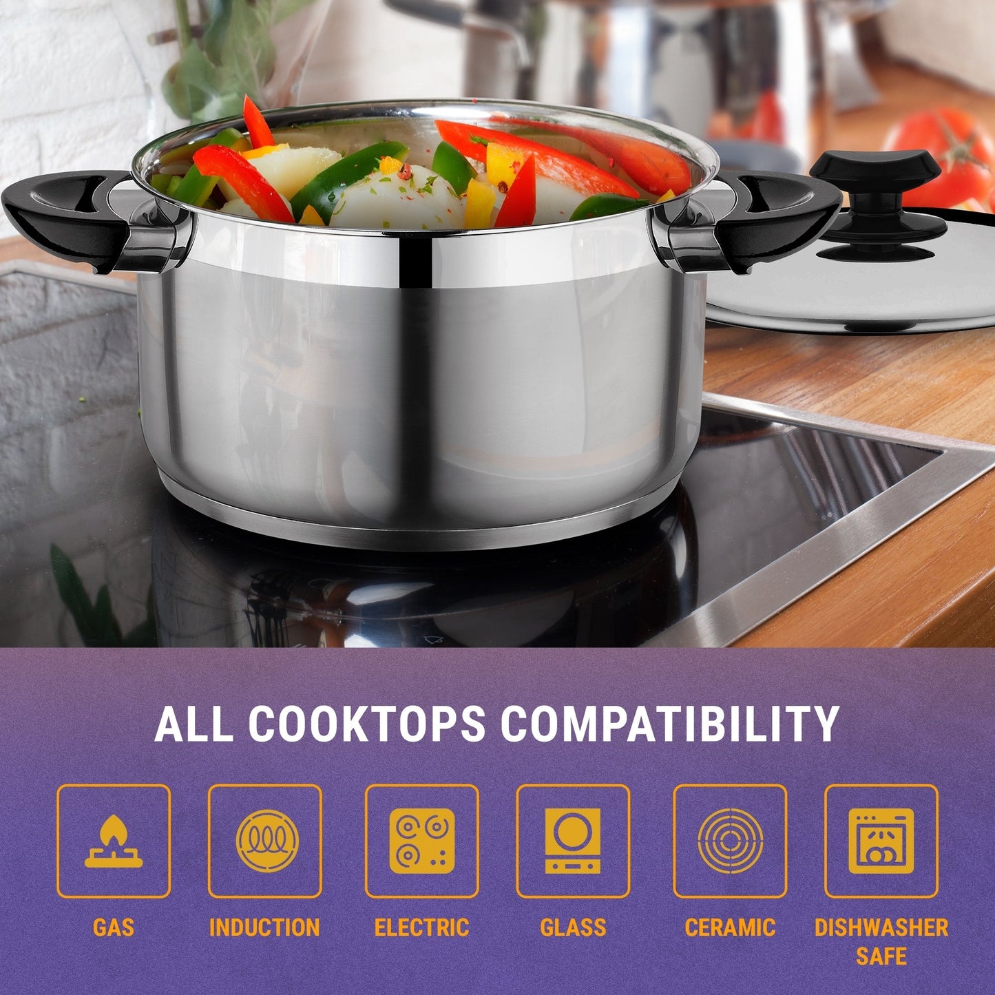 YBM Home Professional Chef's 18/10 Stainless Steel Stock Pot, Induction Compatible
